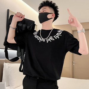 T46-P48 夏季T恤男潮牌半袖印花男装重磅2023新款夏装痞帅短袖2图片