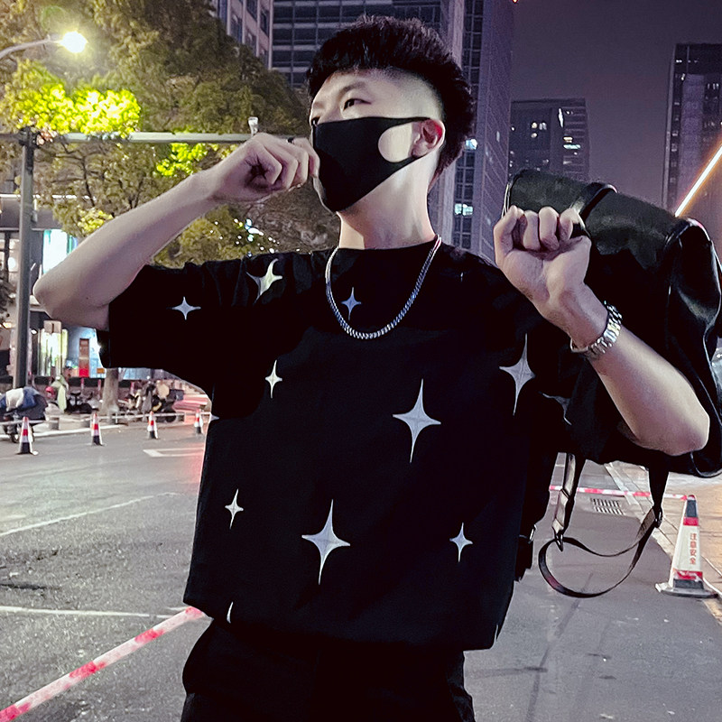 T62-P48T恤男潮牌痞帅炸街夏季2023新款男装小领口七分袖短袖,男装T恤,电商A257