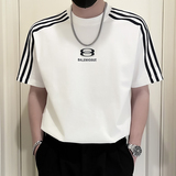 X27-P58侧边条纹短袖T恤男夏季圆领2024新款男装上衣潮牌痞2，男装T恤，电商A257