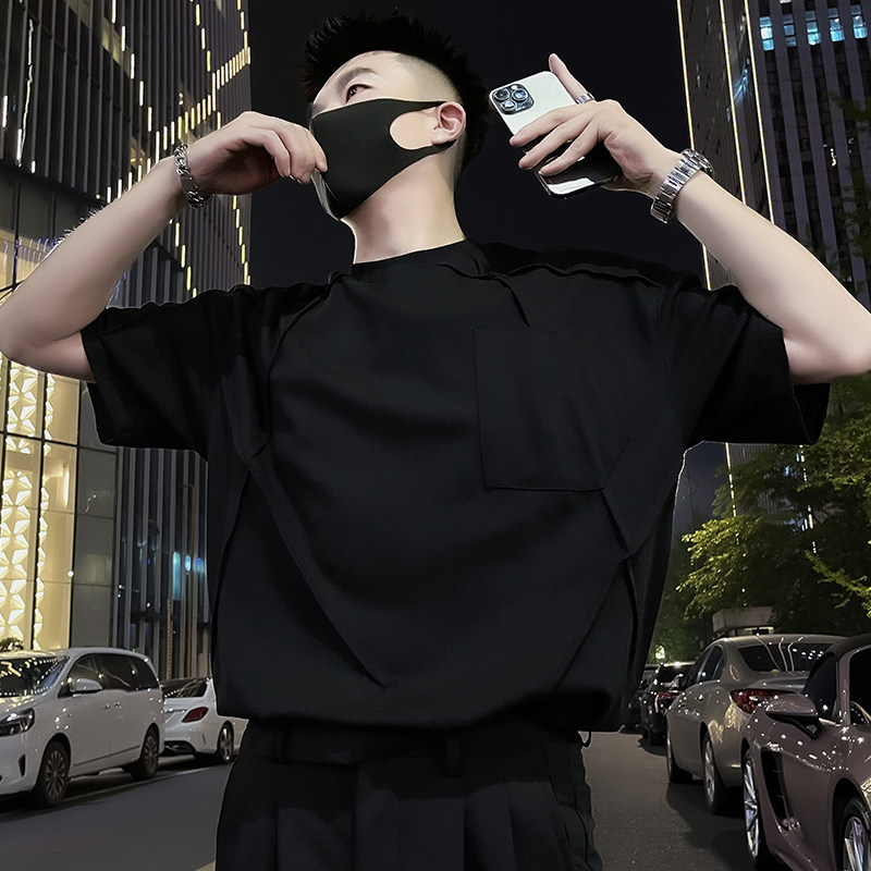 X50-P58设计感短袖T恤男重磅ins潮牌半袖2024新款夏季男装,男装T恤,电商A257