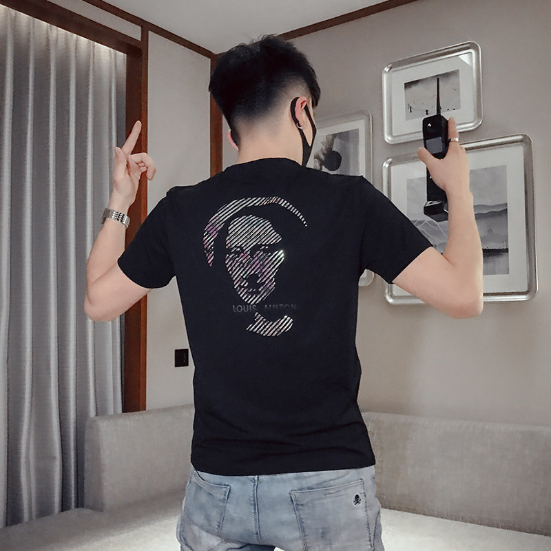 T26-P452021夏季潮流短袖男修身时尚百搭个性印花体恤3,男装T恤,电商A257