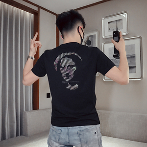 T26-P45 2021夏季潮流短袖男修身时尚百搭个性印花体恤3图片