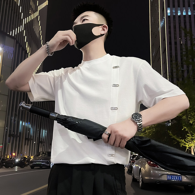 X47-P58 金属装饰T恤男重磅短袖ins潮牌男装上衣2024新款休闲3图片