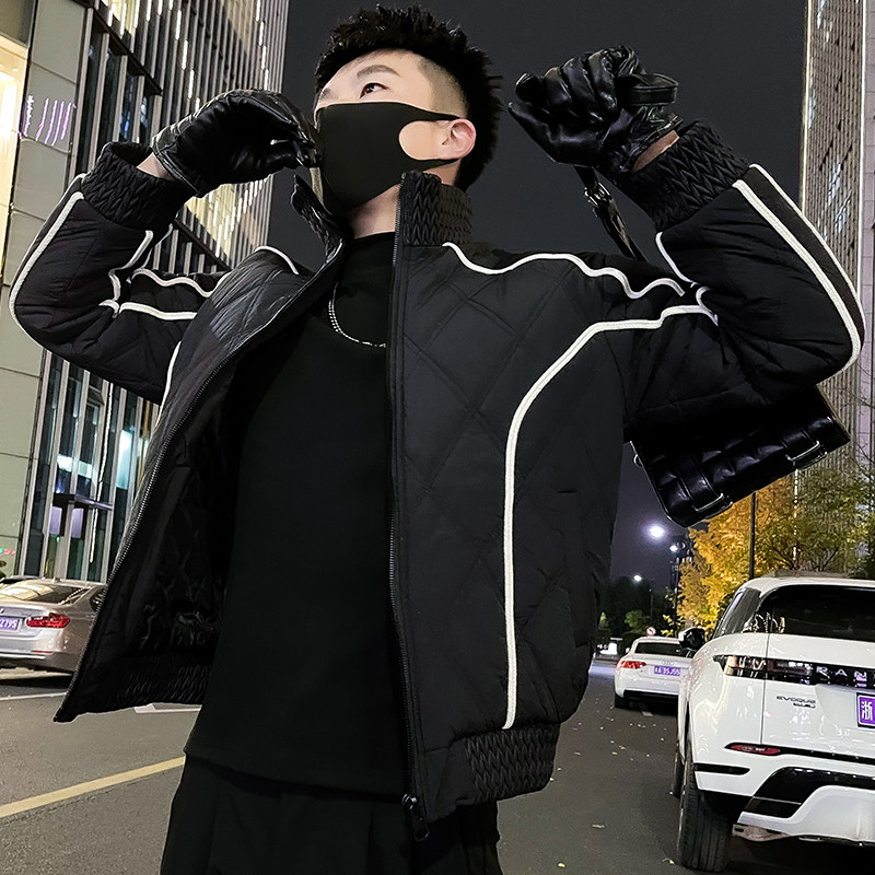 MY98-145设计感条纹棉衣男冬季潮牌痞帅加厚羽绒棉服2024新款,男装棉衣,电商A257