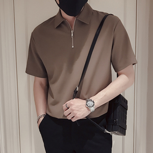 T40-P48 夏季半拉链T恤男短袖POLO衫白色夏装男装痞帅衣服7图片