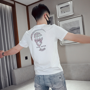 T26-P45 2021夏季潮流短袖男修身时尚百搭个性印花体恤5图片