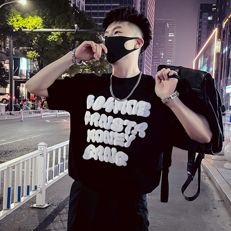 T33-P48男士短袖ins潮牌印花半袖2023新款夏季男装休闲潮流圆领2,男装T恤,电商A257