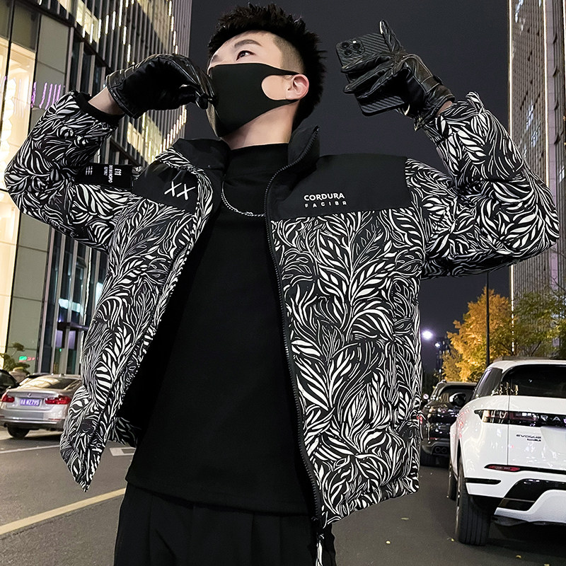 MY86-P138冬季潮牌印花羽绒棉服男短款立领2024新款加厚外套棉衣,男装棉衣,电商A257