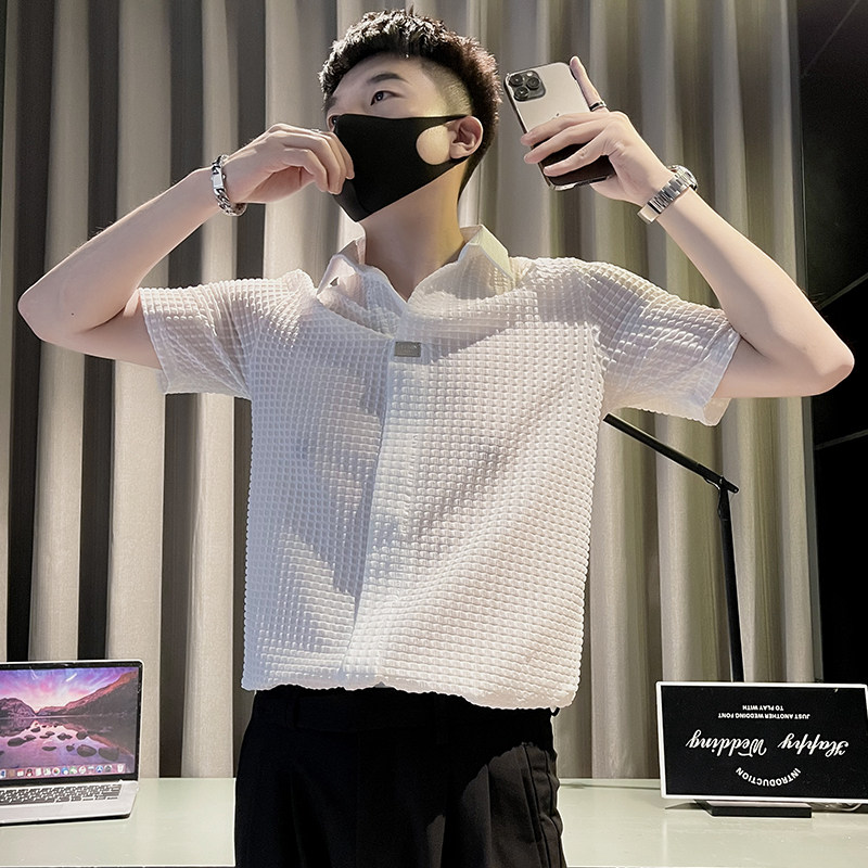 X46-P48 夏季高级感白色男短袖休闲痞帅男装2024新款潮牌衬衣2图片