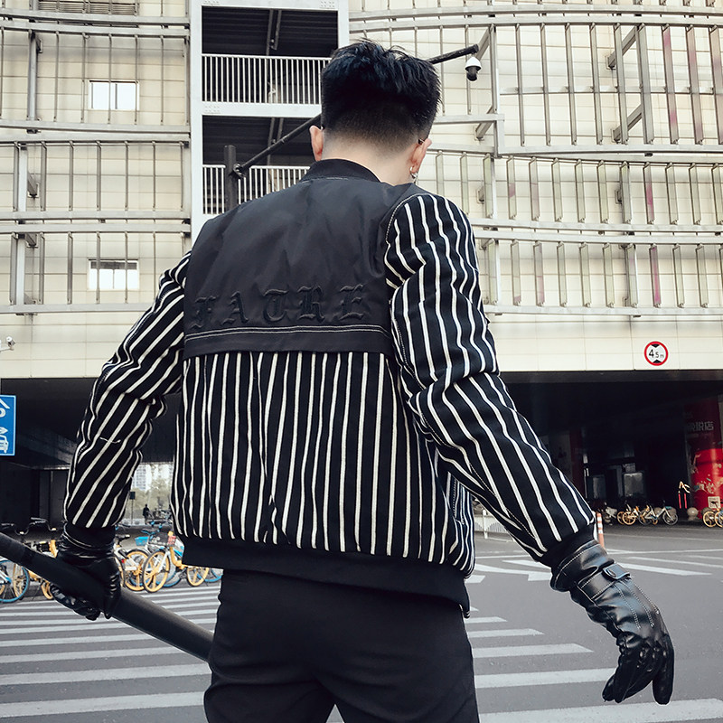 MY66-P1582021冬季男士羽绒服青春帅气流行加厚条纹网红外套,男装羽绒服,电商A257
