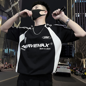 X39-P58 美式短袖T恤男撞色男装上衣2024新款男装上衣潮流痞帅气1图片