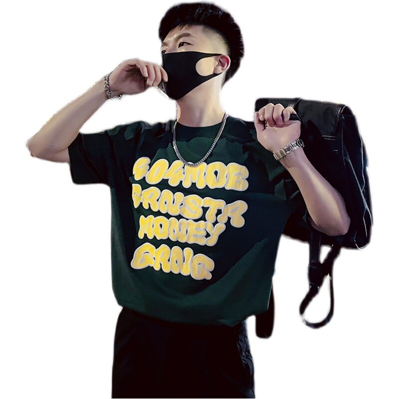 T33-P48男士短袖ins潮牌印花半袖2023新款夏季男装休闲潮流圆领2,男装T恤,电商A257