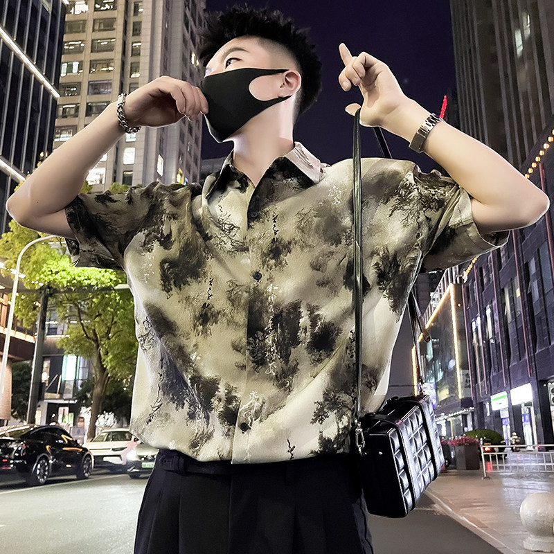 CX11-P48夏季冰丝速干衬衫男短袖垂感寸衫夏威夷度假花色男装1,男装衬衫,电商A257