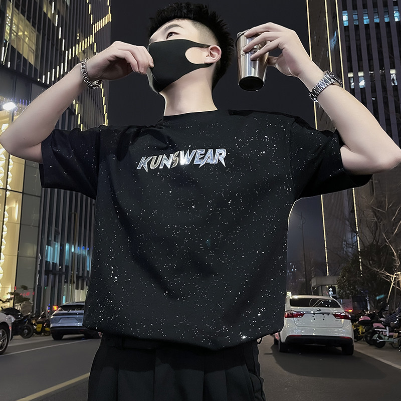 X32-P48满天星T恤男短袖潮牌夏季男装衣服2024新款男装上衣烫钻1,男装T恤,电商A257
