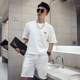 M88网红潮牌超火华夫格夏季两件时尚套装2021潮流帅气男装4，男装休闲套装，电商A257