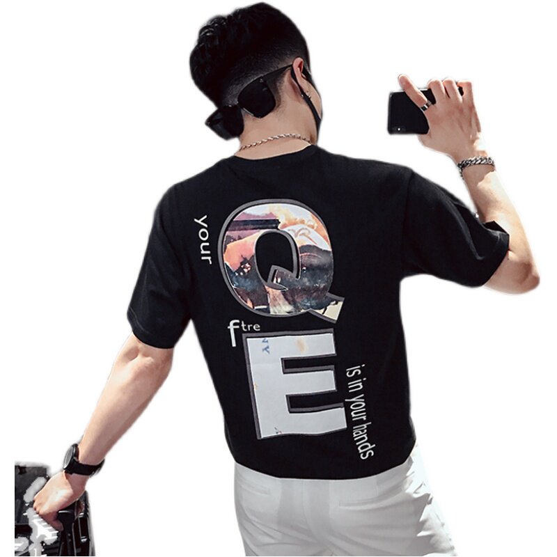 T13夏季男士网红t恤2021新款潮流帅气流行百搭青少年短袖4,男装T恤,电商A257