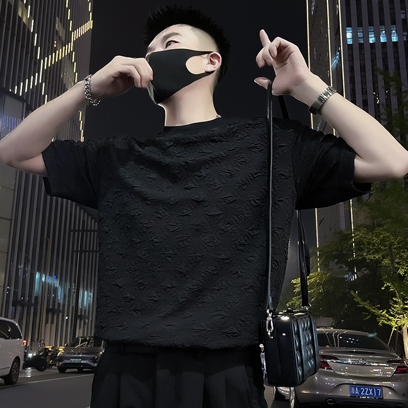 X55-P48高级感T恤男ins潮牌短袖痞帅男装上衣2024新款夏季薄款,男装T恤,电商A257