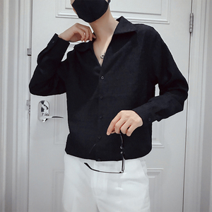 S03 长袖衬衫男春秋季2021新款宽松百搭网红衬衣 黑首图片