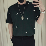 T43-P48印花短袖男夏季潮牌衣服2023新款痞帅黑色男装上衣体恤T，男装T恤，电商A257