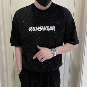 X32-P48 满天星T恤男烫钻短袖美式潮牌2024新款夏季痞帅薄款半袖图片