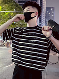 T86-P58条纹T恤男夏季宽松短袖2023新款上衣潮牌潮流休闲半袖，男装T恤，电商A257