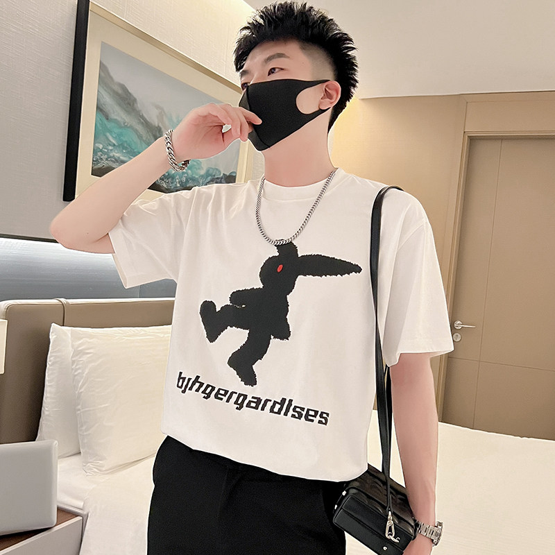 T49-P48夏季白色短袖男潮流宽松男装上衣2023新款夏装半截袖痞3,男装T恤,电商A257