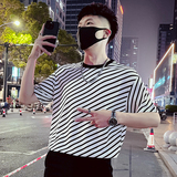 T60-P55条纹短袖男夏季潮牌重磅七分袖上衣2023痞帅圆领半袖3，男装T恤，电商A257