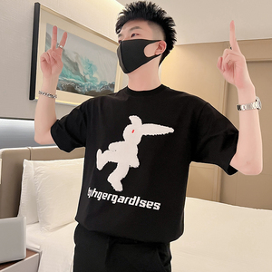 T49-P48 夏季白色短袖男潮流宽松男装上衣2023新款夏装半截袖痞1图片