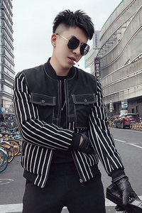 MY66-P158 2021冬季男士羽绒服青春帅气流行加厚条纹网红外套图片