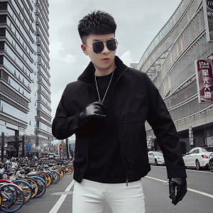 JK501-P115 秋季男士外套夹克立领修身潮流网红潮牌社会小伙 黑2图片