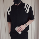 T68-P58拼接条纹短袖Polo衫男夏季高端半袖2023新款翻领T恤潮牌2，男装Polo衫，电商A257