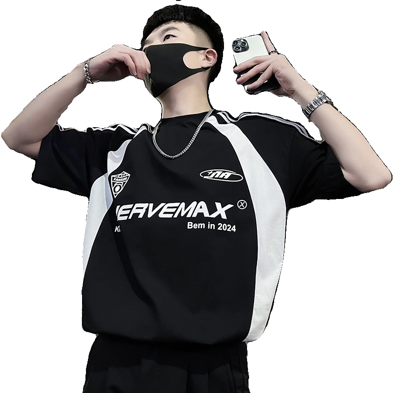 X39-P58美式短袖T恤男撞色男装上衣2024新款男装上衣潮流痞帅气1,男装T恤,电商A257