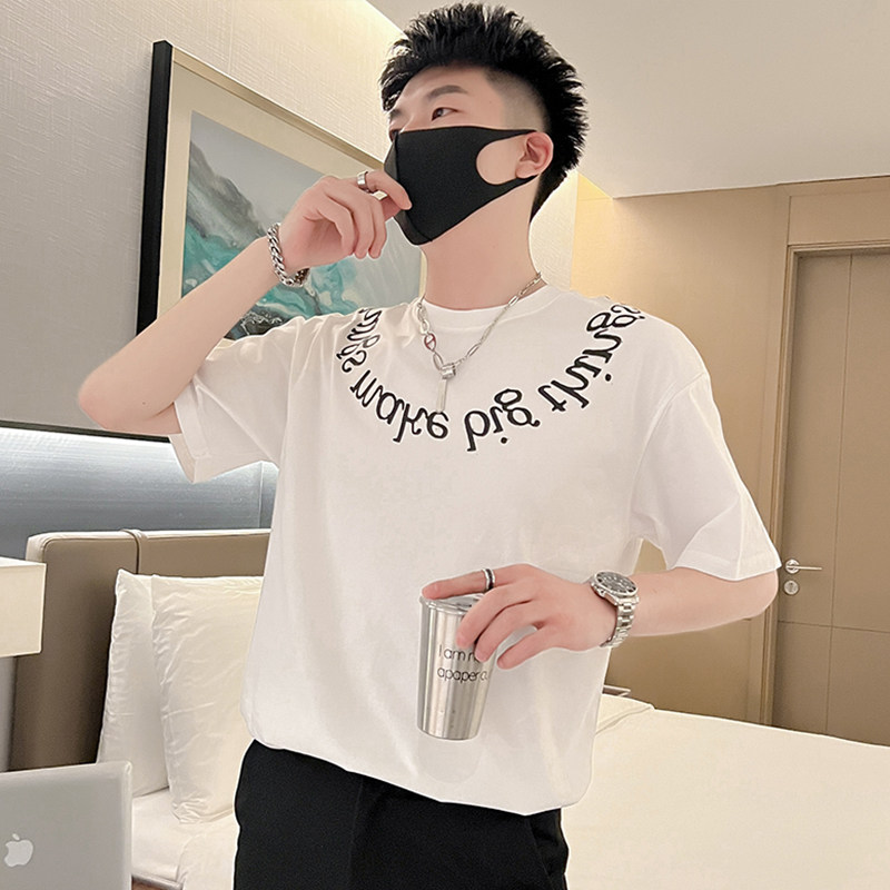 T46-P48夏季T恤男潮牌半袖印花男装重磅2023新款夏装痞帅短袖,男装T恤,电商A257
