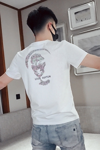 T26-P45 2021夏季潮流短袖男修身时尚百搭个性印花体恤3图片