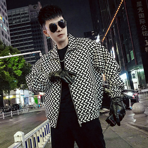 J37-P88 新款男士外套百搭翻领黑白格子夹克潮牌潮流痞帅气秋1图片