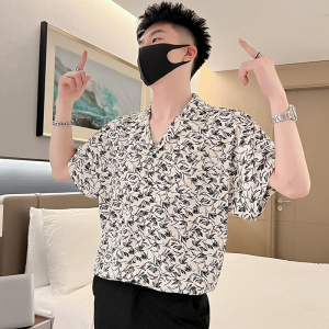 T48-P58 夏季花衬衫男潮牌宽松五分袖2023新款中袖男装上衣短袖图片