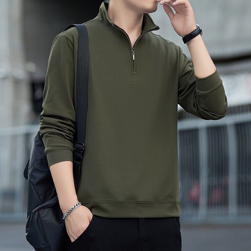 男士休闲半拉链卫衣2025新款秋冬百搭纯色修身商务内搭长袖T恤男