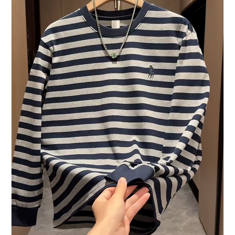 2025春秋新款条纹长袖T恤男圆领修身薄款打底衫品牌高端男士卫衣