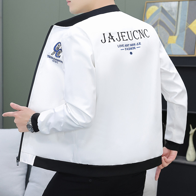 2026新款白色棒球服夹克男高端春秋百搭刺绣袖标设计青年休闲外套