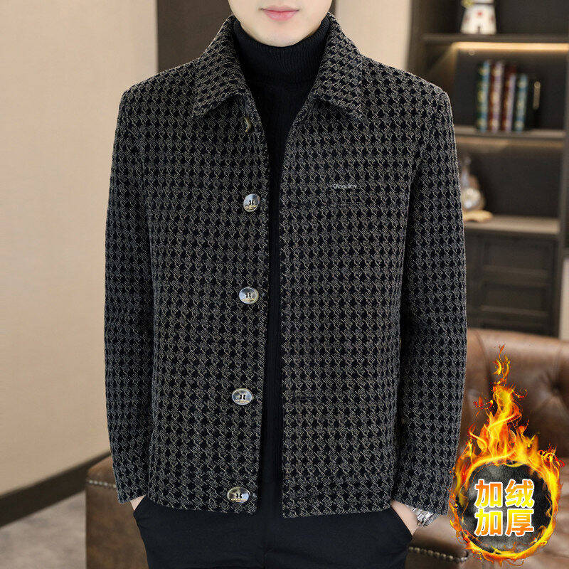 男士短款呢子外套金貂绒毛呢大衣男装秋冬潮流帅气加厚翻领夹克男