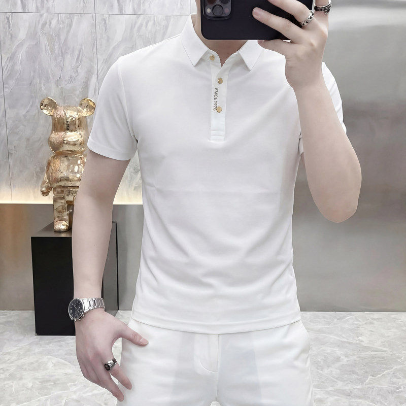 品牌白色短袖POLO衫男冰丝夏季潮牌薄款修身透气修身男士商务T恤