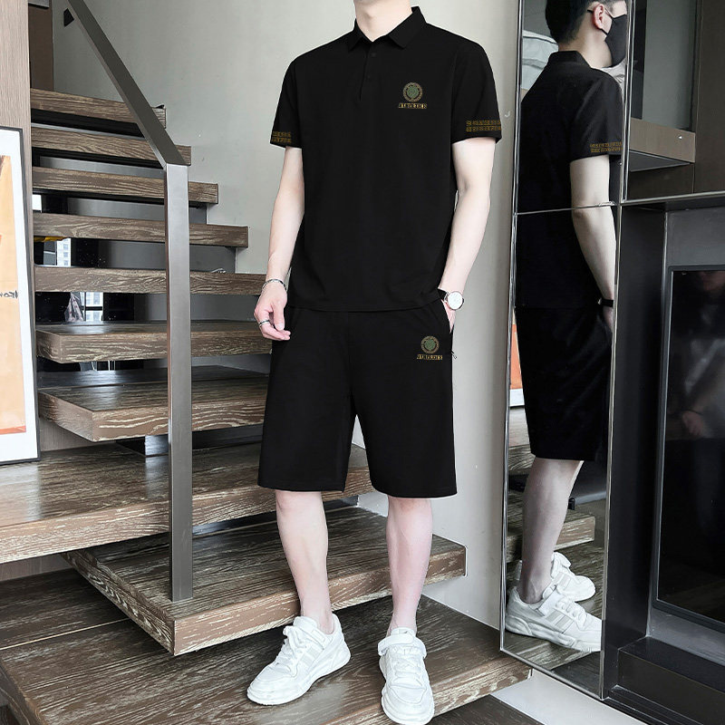 时尚休闲男士套装2026夏季新款高端冰丝POLO衫短袖搭配短裤两件套