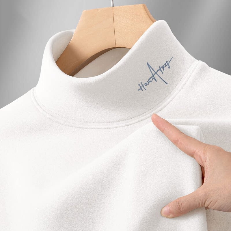 高端德绒长袖T恤男白色修身半高领保暖内搭秋冬新款男士打底衫潮