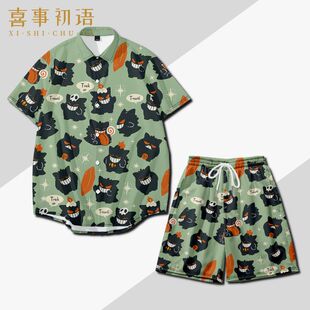 神奇宝贝耿鬼短袖衬衫外套夏季薄款T恤动漫痛衣宠物小精灵上衣服