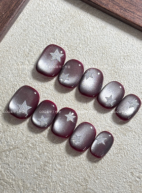 【实拍】纯手工穿戴甲ins玻璃珠猫眼日常简约星星美甲追光猫眼短