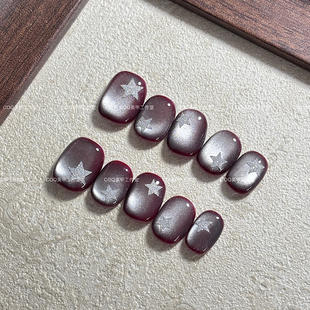 纯手工穿戴甲ins玻璃珠猫眼日常简约星星美甲追光猫眼短 实拍