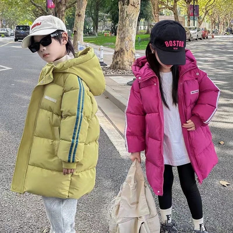 男童女童冬季羽绒棉服新款韩版中长款儿童加厚保暖宽松直筒棉衣潮