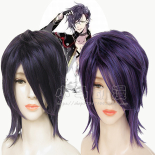 cosplay动漫造型假发 刀剑乱舞 明石国行 黑色紫色蓬松短发套