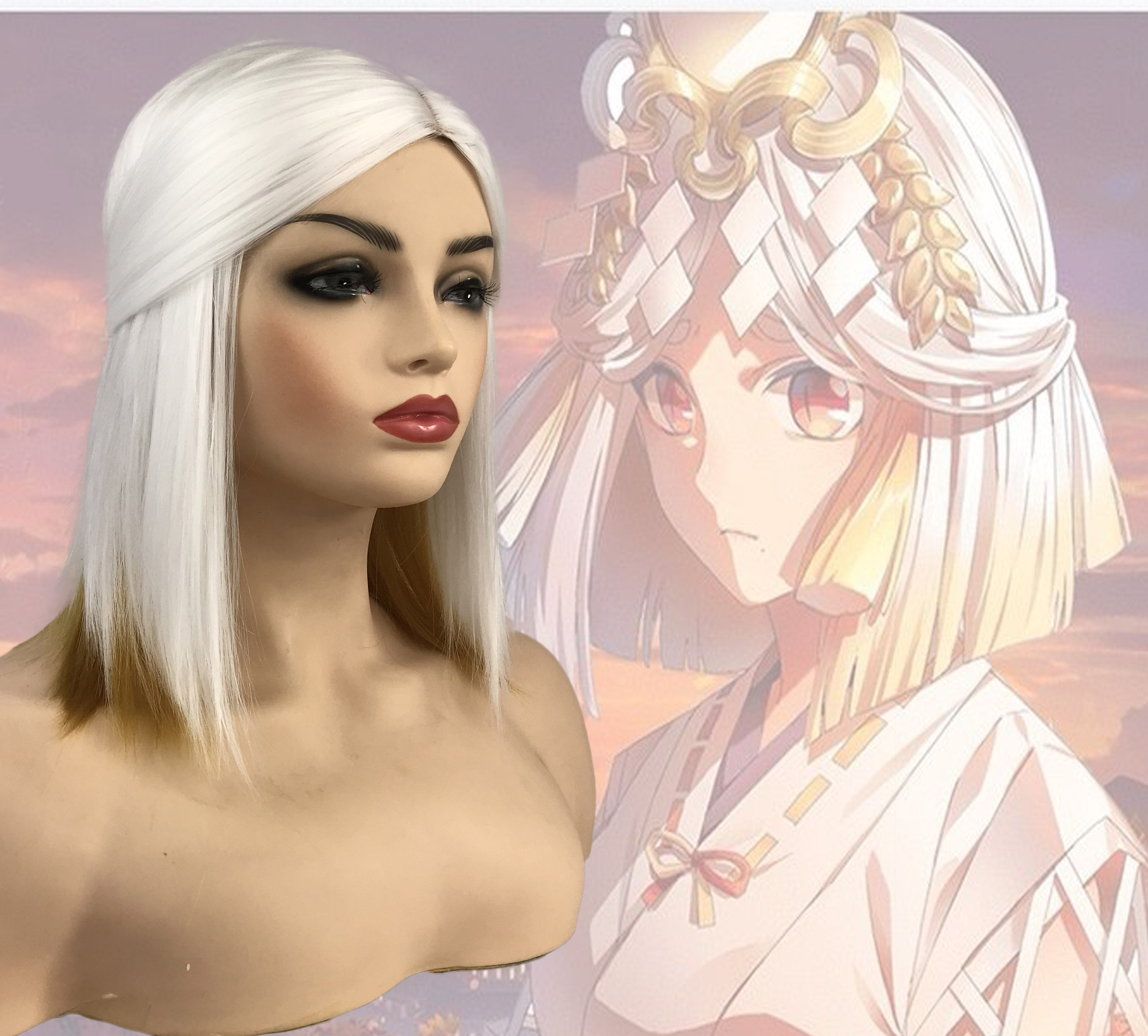 阴阳师 御馔津 初始 觉醒前 cosplay造型假发 中分bobo头假发