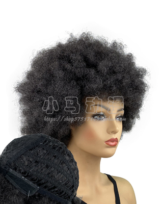 Afro Kinky Curly Wigs for Black Women 女式黑人小卷蓬松假发套